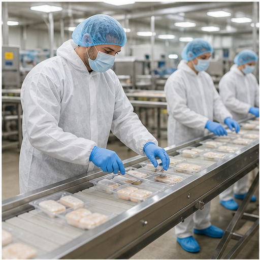 Disposable PPE used in a food processing environment