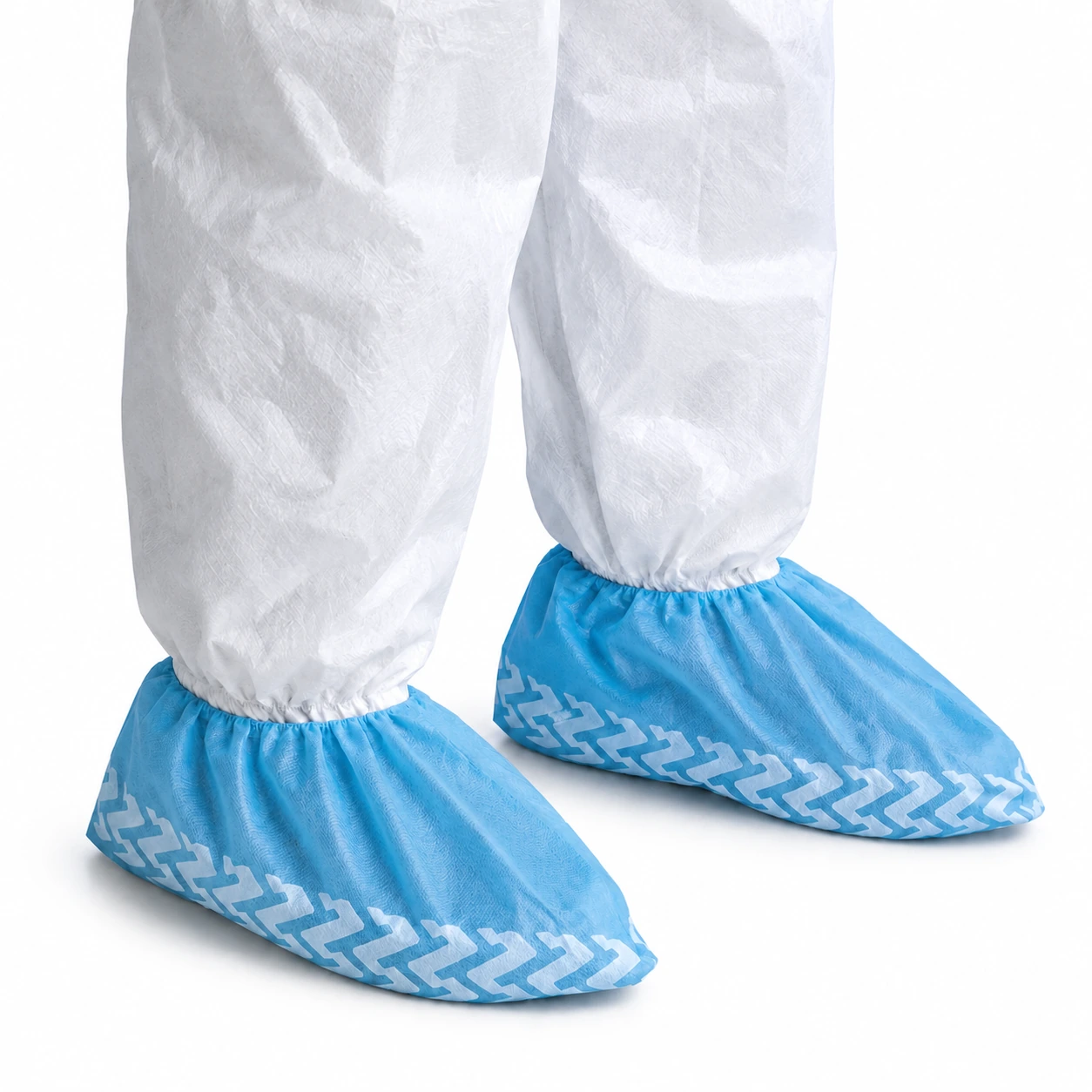 Blue and white non-skid shoe covers